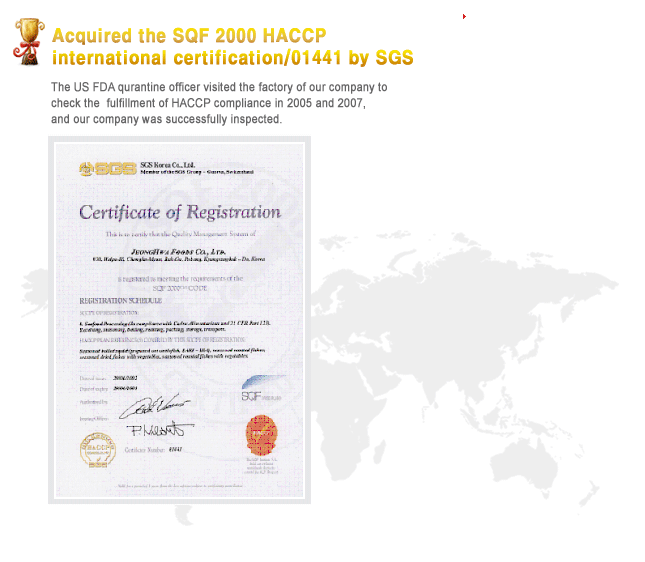 Certificates of JEONG HWA FOOD